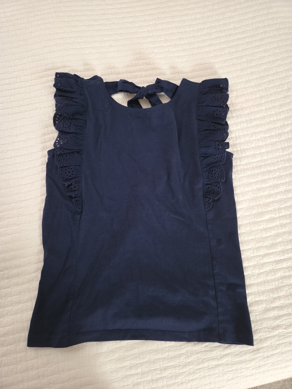 J. Crew Navy Ruffle Eyelet Tie-Back Tank Top